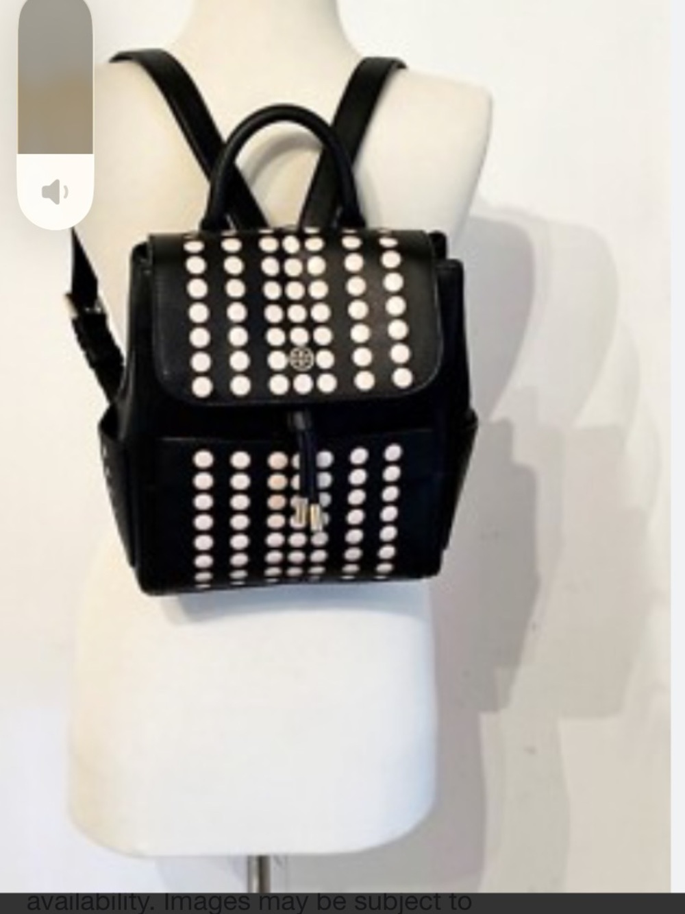 Tory Burch Black Leather Backpack with White Stud Detail